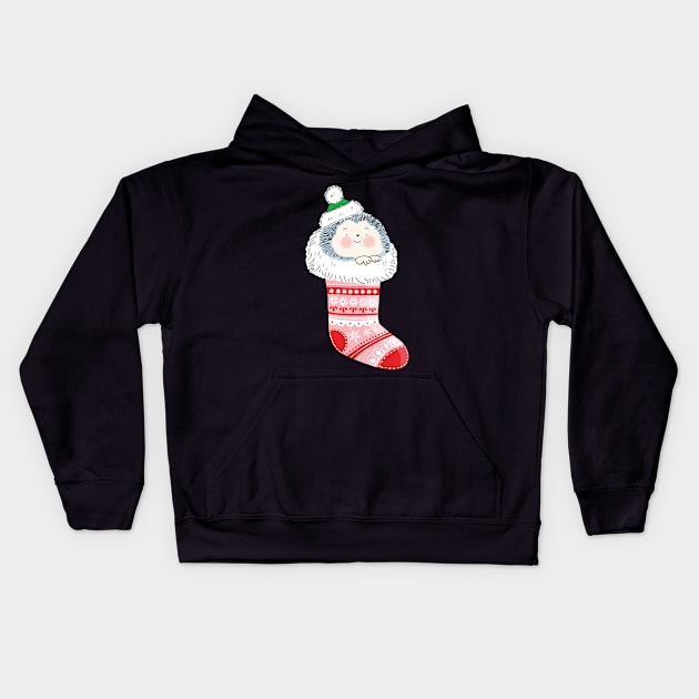 Hedgehog Christmas Stocking Kids Hoodie by SuperrSunday